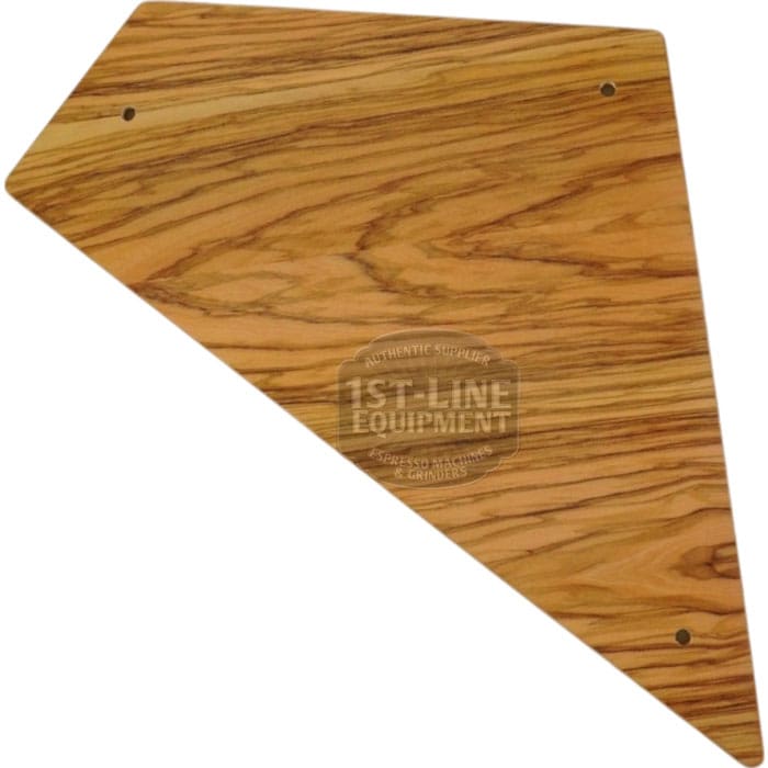 A triangular side panel with rounded corners and light brown wood grain, featuring four small edge holes from the ACS Vostok Side Panel Olive Wood Kit, shown on a white background. © 2025 1st-line.com