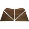 Four triangular panels from the ACS Vostok Side Panel Walnut Wood Kit, each with a smooth, dark brown walnut grain and corner holes, are arranged symmetrically on a white background, evoking premium craftsmanship. © 2025 1st-line.com