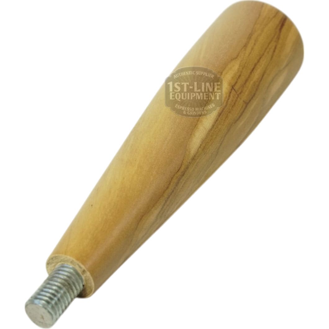 The ACS Vostok Handle/Knob Olive Wood Kit features a tapered wooden handle with a smooth natural finish and metal screw thread, designed as a replacement part for espresso machine portafilters. © 2025 1st-line.com