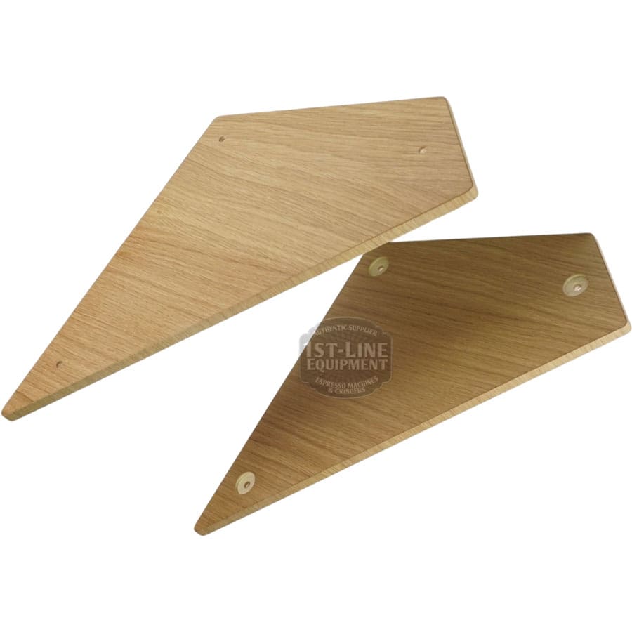 Two diamond-shaped oak panels from the ACS Vostok Side Panel Oak Wood Kit, featuring rounded corners, visible mounting holes, and a light wood grain pattern—perfect for ACS shelving or structural use. Placed on a white background. © 2025 1st-line.com