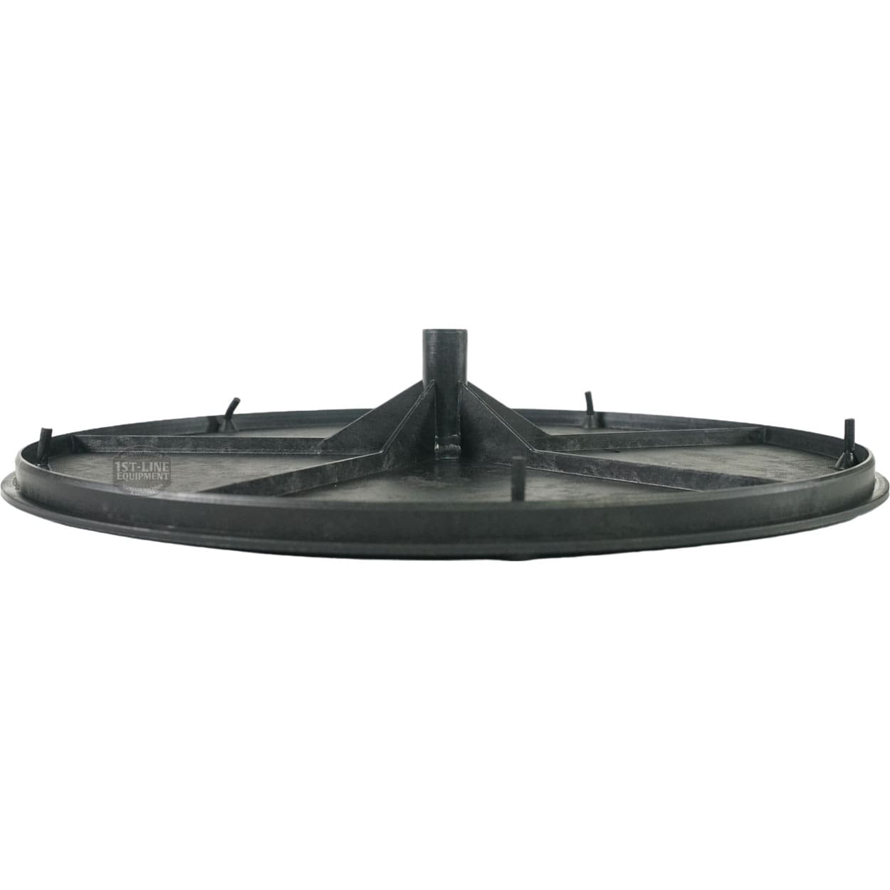 A black circular plastic base with a central hub and radial supports, viewed from the side. It appears to be the Elektra 02951034 Base for SemiAutomatica & Leva, likely a component part of a larger mechanism. © 2025 1st-line.com