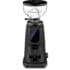 A black electric coffee grinder with a transparent bean hopper on top, a digital display, and a chute for dispensing ground coffee. © 2025 1st-line.com