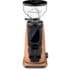 A rose gold electric coffee grinder with a clear bean hopper on top and a black front-facing spout for dispensing ground coffee. © 2025 1st-line.com