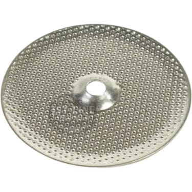 A round, silver metal disc with a textured surface of small raised bumps and a center hole, resembling the Ascaso I.1222 Shower / Dispersion Screen for Steel PID espresso machine part. © 2025 1st-line.com