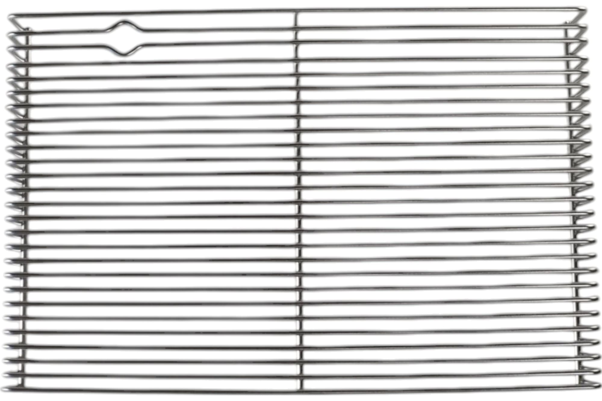 The Bezzera 5261019 Drain Grid is a metal grill rack with evenly spaced horizontal bars and a diamond-shaped notch in the upper left corner, shown on a white background. © 2025 1st-line.com