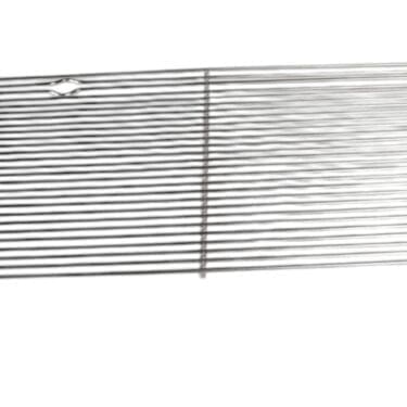 The Bezzera 5261019 Drain Grid is a stainless steel grill grate with parallel bars and angled legs on both sides, designed to fit inside grills or barbecues to hold food above the heat source. © 2025 1st-line.com