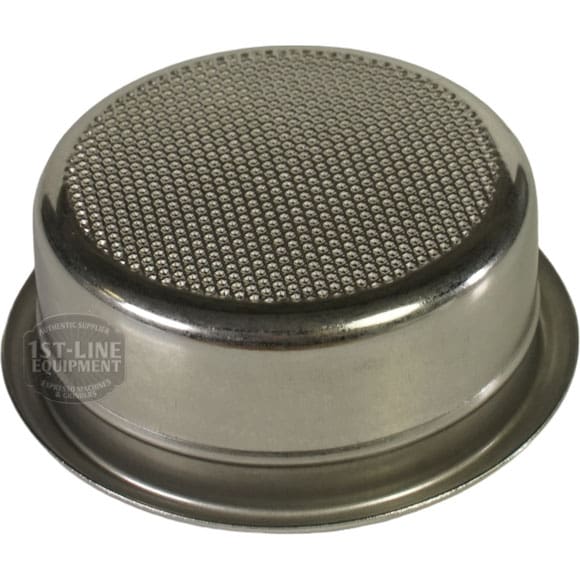 The Elektra 14.05301 3-Cup 21 gram Filter Basket features sturdy stainless steel with a fine mesh bottom and slightly raised rim, ideal for holding coffee grounds during brewing. © 2025 1st-line.com