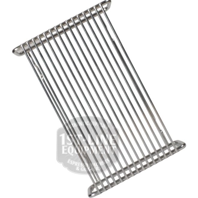 The Lelit 1600027 Drip Tray Riser/Extender for Giulietta is a rectangular metal accessory with parallel bars, shown on a white background. Its designed to elevate the drip tray of compatible Giulietta kitchen or coffee equipment. © 2025 1st-line.com