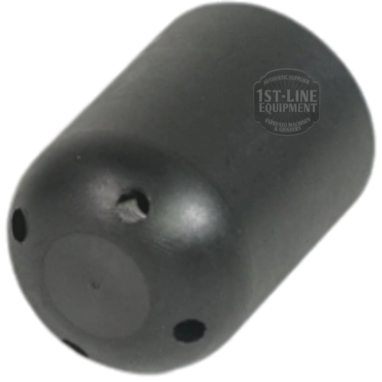 A black cylindrical rubber cap with 4 side holes and a top hole, designed for the V315K Cylindrical Peek Steam Stem - 1/8F - 4 Holes - 1.5mm, shown on a white background. © 2025 1st-line.com