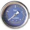 A close-up of the Bellezza IN.064.037 Inizio Blue Steam Pressure Gauge shows its blue face, 0–4 bar dial, needle at about 1.3, and the BELLEZZA label clearly visible on the gauge. © 2025 1st-line.com