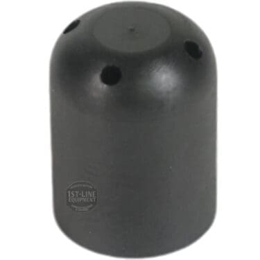 A close-up of the V315K Cylindrical Peek Steam Stem—black, 1/8F, with a rounded top and four 1.5mm holes—displayed against a white background. © 2025 1st-line.com