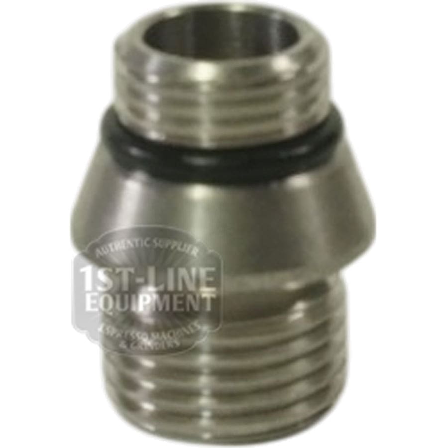 A close-up of the V316K Stainless Steel Nipple for Water Steam Pipe with O-ring, featuring a shiny metallic finish and threaded design, shown against a white background for joining pipes or hoses. © 2025 1st-line.com