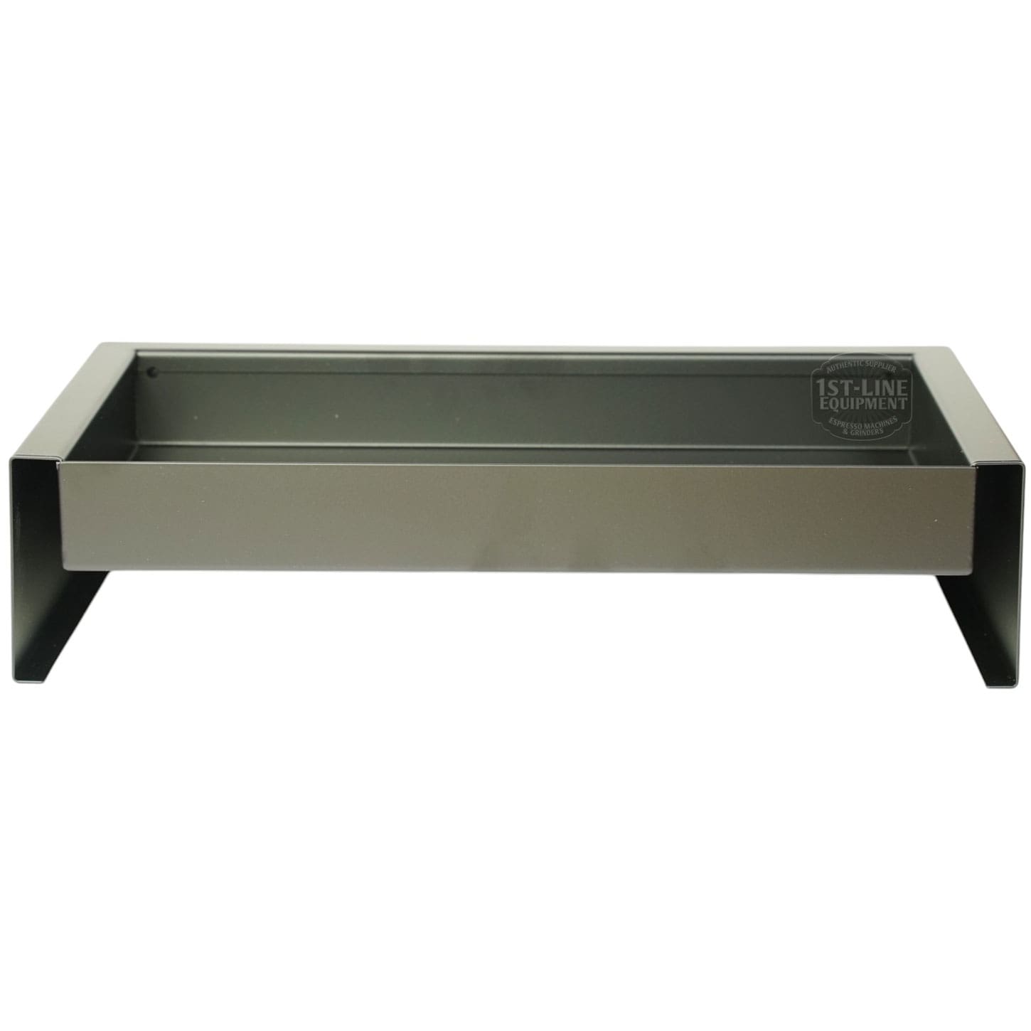 A rectangular, metallic gray riser stand with open sides and a flat top, ideal for elevating equipment or objects—perfectly paired with the Torre T02BAC001NO Peppina Matte Black Drip Tray T02. © 2025 1st-line.com