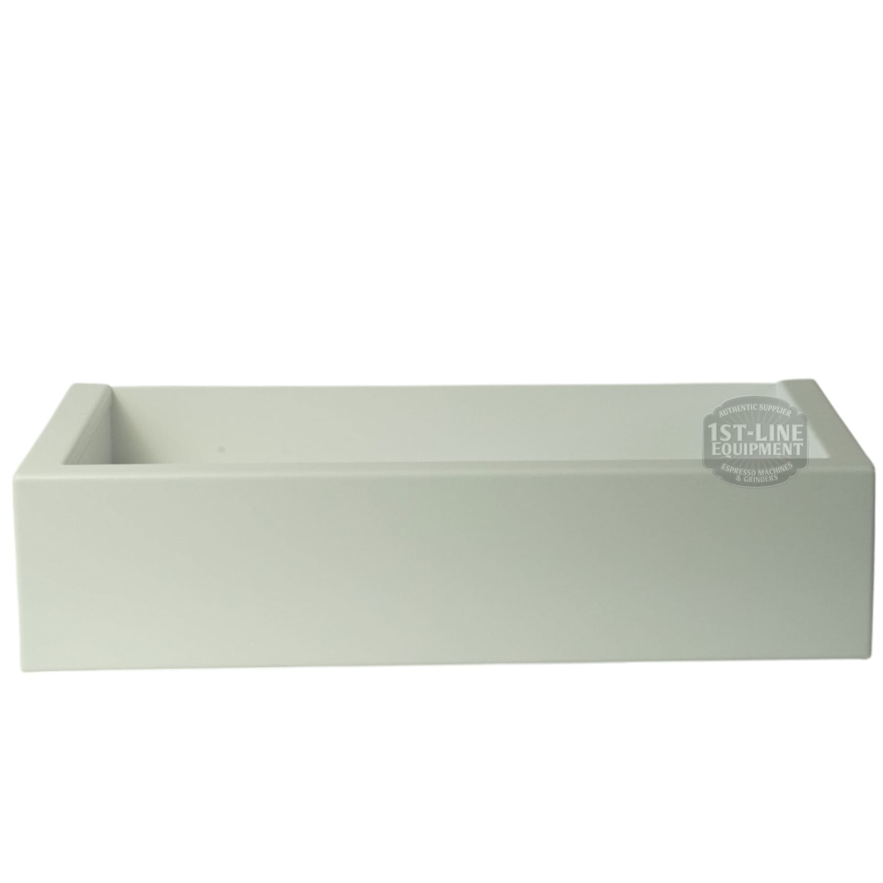 A rectangular Torre T02BAC001BS Peppina Matte White Drip Tray T02 with a solid front and sides, open at the top, shown against a white background. © 2025 1st-line.com