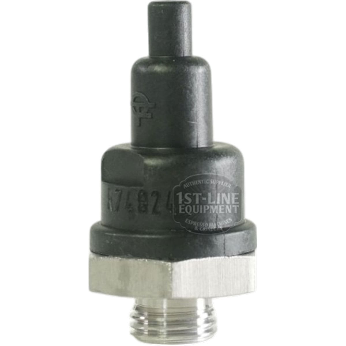 The La Marzocco B.2.029 Antivacuum Vacuum Breaker Valve is a black and silver valve with a threaded metal base, branded by 1st-Line Equipment, for use in La Marzocco espresso machines or similar equipment. © 2025 1st-line.com