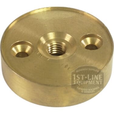 The M...25 Shower Holder is a round brass disc with three holes, including a threaded center, shown on a white background and marked with the 1st-Line Equipment watermark. © 2025 1st-line.com