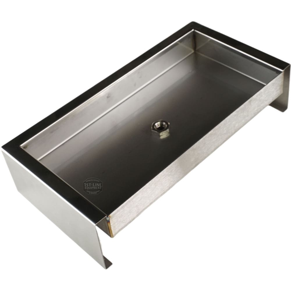 The Torre KITT02BACIL Stainless Steel Drip Tray Kit features raised sides and a central drain hole, perfect for catching spills from espresso machines or compatible appliances. © 2025 1st-line.com