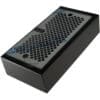 The Torre KITT02BACNO Matte Black Drip Tray Kit features a rectangular drip tray with a perforated metal top, diamond-shaped grid, and two round holes—perfect for ventilation or drainage. © 2025 1st-line.com