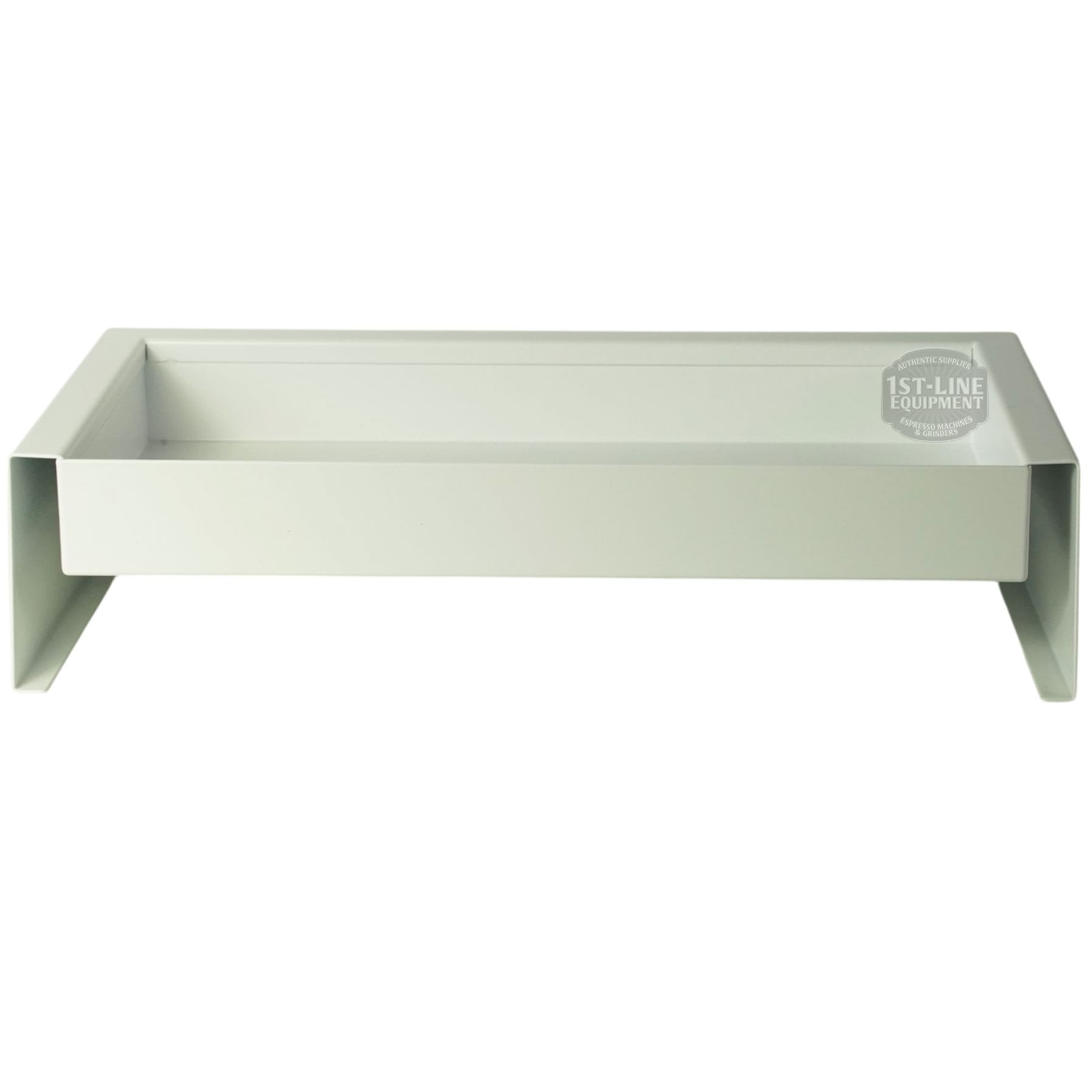 The Torre T02BAC001BS Peppina Matte White Drip Tray T02 is a rectangular, white metal stand with open sides and a solid top, featuring a smooth finish that elevates equipment or objects while complementing any setup. © 2025 1st-line.com
