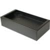 The Torre T02BAC001NO Peppina Matte Black Drip Tray T02, shown on a white background, offers a sleek rectangular design ideal for catching espresso grounds and making the perfect companion to your coffee setup. © 2025 1st-line.com