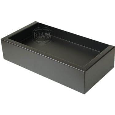 The Torre T02BAC001NO Peppina Matte Black Drip Tray T02, shown on a white background, offers a sleek rectangular design ideal for catching espresso grounds and making the perfect companion to your coffee setup. © 2025 1st-line.com