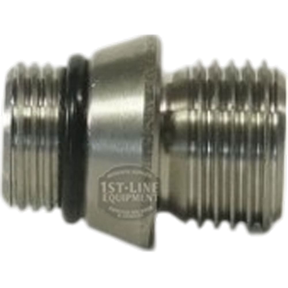 The V316K Stainless Steel Nipple for Water Steam Pipe features an O-ring and dual thread sizes on each end, ideal for connecting pipes or hoses as a robust metal adapter. © 2025 1st-line.com