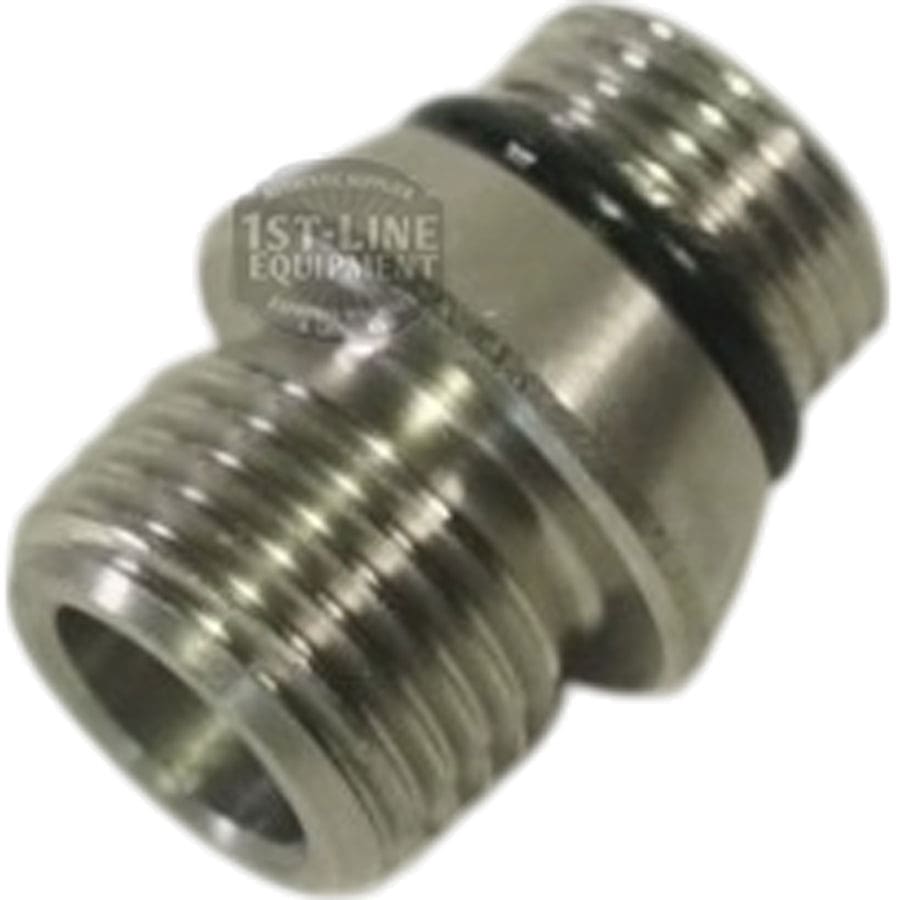 The V316K Stainless Steel Nipple for Water Steam Pipe with O-ring features threaded ends and a black O-ring for secure connection of pipes or hoses. © 2025 1st-line.com