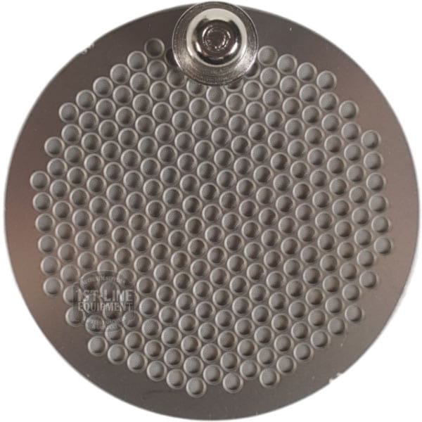 The V317K Puck Screen Diffuser by E&B Lab is a round metal shower screen with small holes for even water distribution over coffee grounds in espresso machines, secured firmly by a central screw. © 2025 1st-line.com