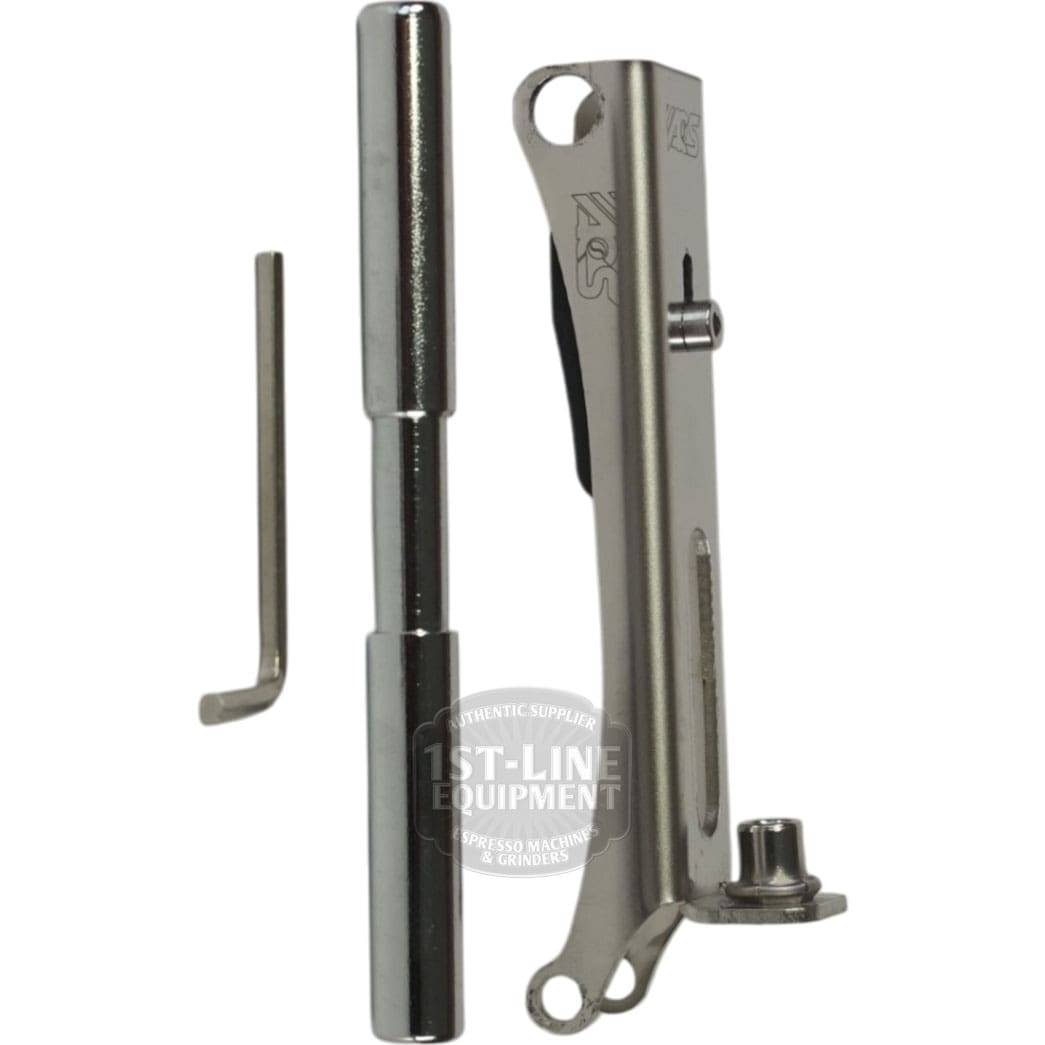 Portafilter handle removal tool kit for ACS Flush Lever includes three parts: an L-shaped hex key, a cylindrical rod, and a slotted silver handle attachment with a screw—compatible with ACS Flush Lever models. © 2025 1st-line.com