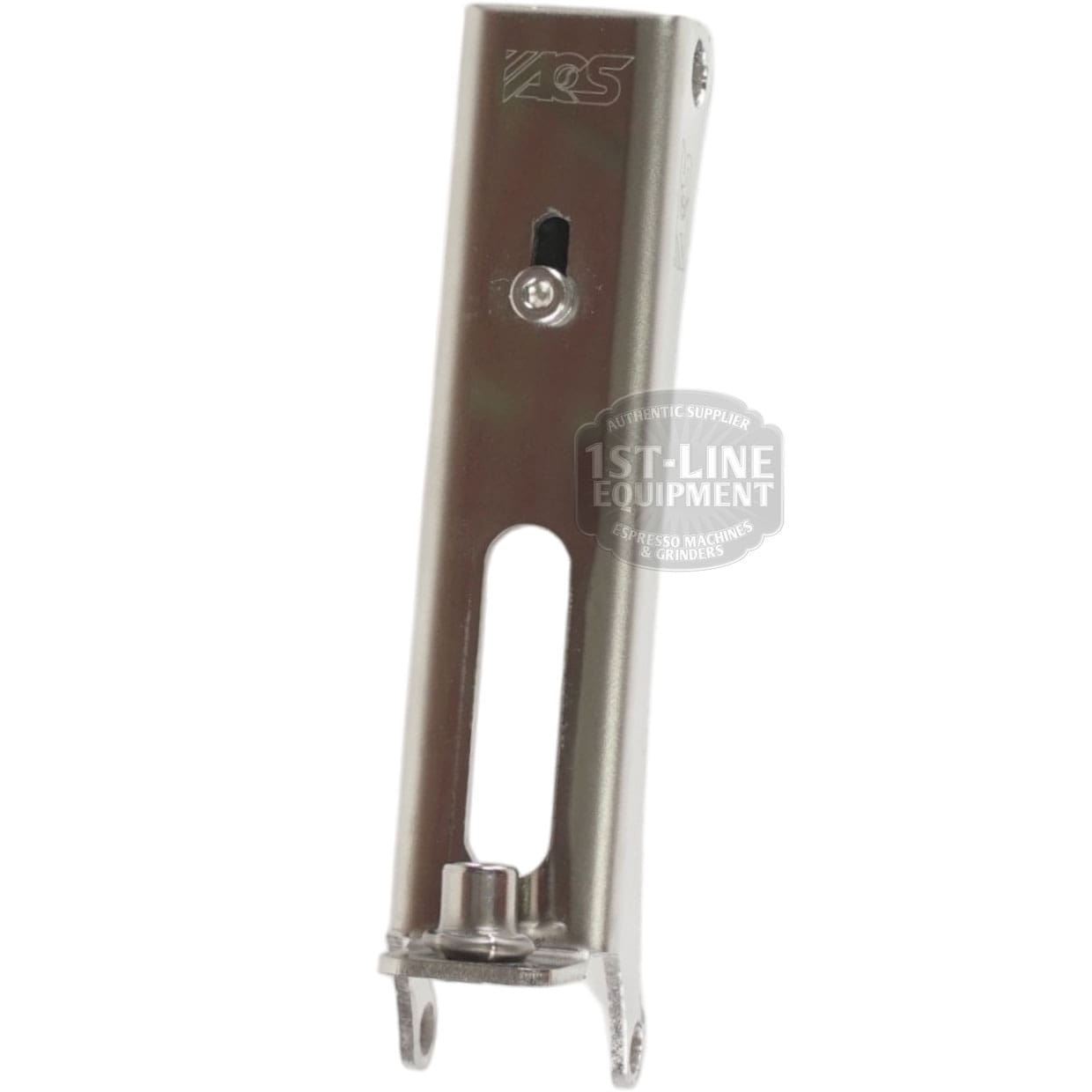 The ACS Flush Lever is a chrome-colored espresso machine part featuring a slotted opening, a small notch at the bottom, and subtle engraved logos, shown against a white background. © 2025 1st-line.com