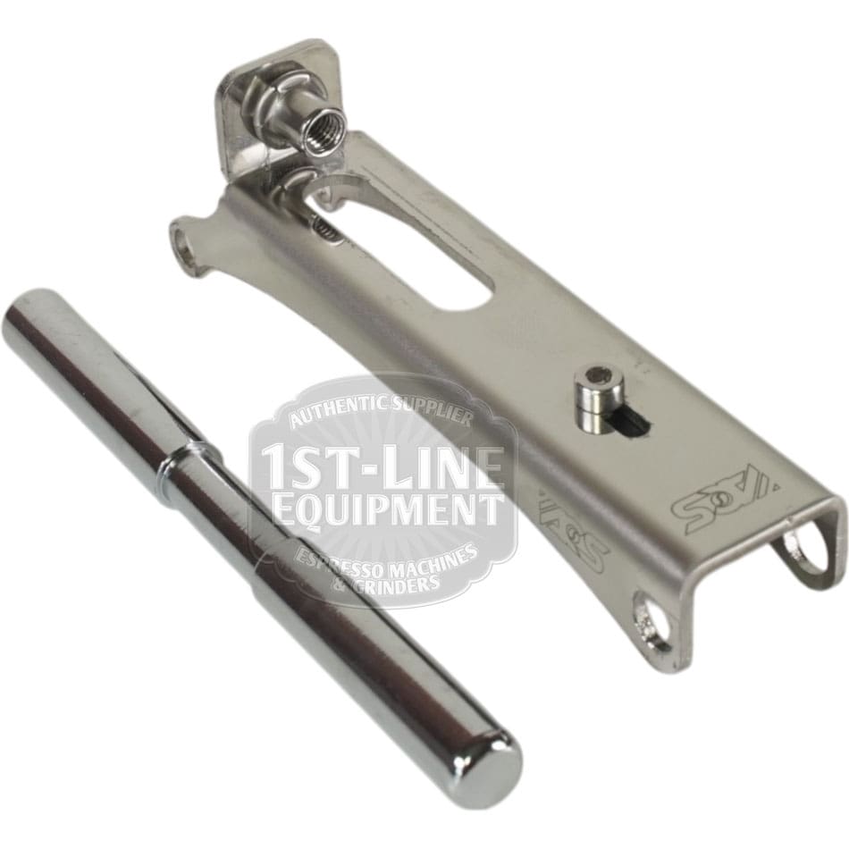 The ACS Flush Lever, with its cylindrical design, is displayed next to a slotted metal espresso machine part. Both items are set against a white background featuring the 1st-Line Equipment watermark. © 2025 1st-line.com