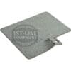 The Lelit 1100036 Bianca Brain Unit Cover Plate is a rectangular metal plate with a small angled tab featuring a hole, shown on a white background. Its surface is slightly textured or galvanized and fits the Lelit Bianca Brain Unit.