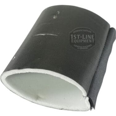A black cylindrical foam and fabric sleeve, the Lelit 8300005 Thermal Insulation for Elizabeth Steam Boiler (used), serves as a thermal cover and is partially open on one side. © 2025 1st-line.com