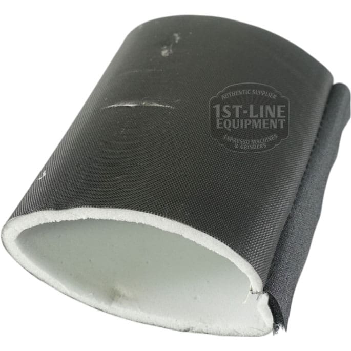A black cylindrical foam and fabric sleeve, the Lelit 8300005 Thermal Insulation for Elizabeth Steam Boiler (used), serves as a thermal cover and is partially open on one side. © 2025 1st-line.com