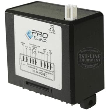 A black Torre LIV11502 Control Board for Mariuccia by Pro.El.Ind, featuring a white top connector and front diagram, regulates espresso machine water level. © 2025 1st-line.com