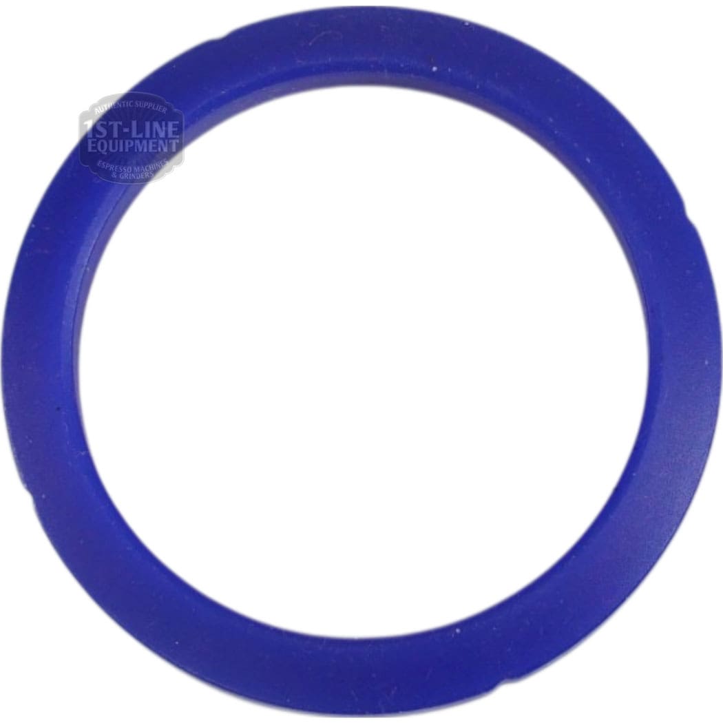 A blue, circular silicone gasket with a smooth surface—Cafelat NS 1 Blue Silicone Portafilter Gasket for Nuova Simonelli machines (71x56.5x9mm)—shown on a white background. © 2025 1st-line.com