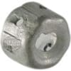 A close-up of the Rancilio 37900908 Silvia Body Panel Screw Fixer, a small cylindrical metal part with one large and one small hole, and 1ST LINE faintly visible on its surface. © 2025 1st-line.com