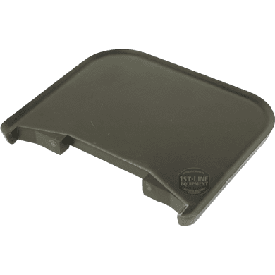 A dark, rectangular plastic drip tray with raised edges and two notches on one side, shown on a black background—Lelit 3700050 William Grind Drip Tray. © 2025 1st-line.com