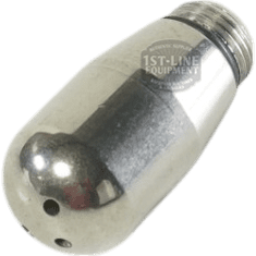 A shiny, metallic Torre SPRU0001 3-hole Steam Tip with Gasket, cylindrical and threaded on one end, has three small holes on its rounded tip and faint 1ST-LINE EQUIPMENT text on the surface. © 2025 1st-line.com