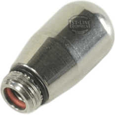 Close-up of the Torre SPRU0001 3-hole Steam Tip featuring a shiny metallic finish, conical shape, threaded end, and red rubber gasket. © 2025 1st-line.com