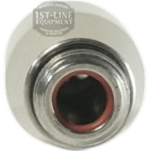 Close-up of the Torre SPRU0001 3-hole Steam Tip with Gasket, featuring a metal fitting, threaded interior, and white casing. Compatible with 1st-Line Equipment machines. © 2025 1st-line.com