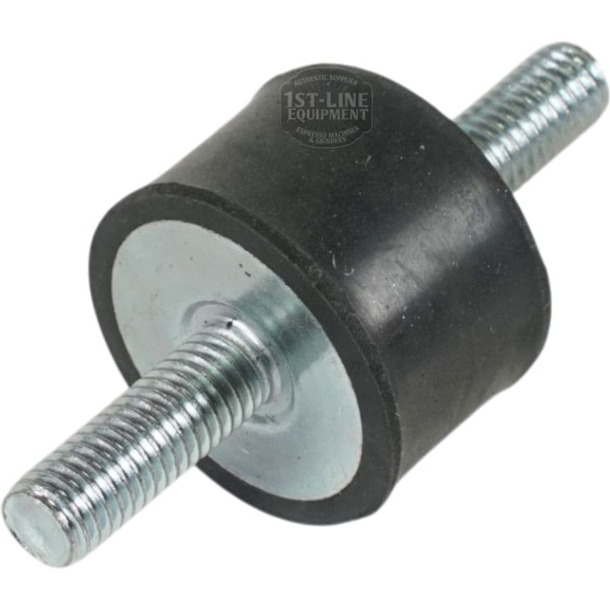 The Ambiente Espresso Shock Absorbing Rear Foot/Leg for Vesuvius Evo Leva is a cylindrical rubber isolator with metal studs on both ends, designed to reduce noise and vibration in espresso machines. © 2025 1st-line.com