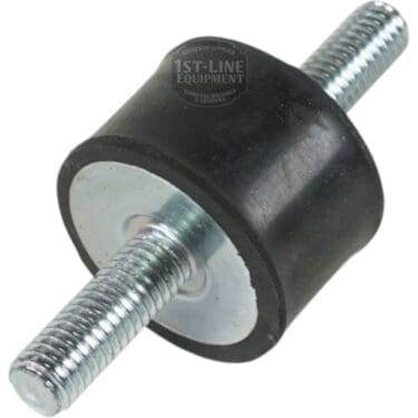 The Ambiente Espresso Shock Absorbing Rear Foot/Leg for Vesuvius Evo leva is a cylindrical rubber isolator with metal threaded studs on both ends, designed to dampen vibrations and absorb shocks in espresso equipment. © 2025 1st-line.com