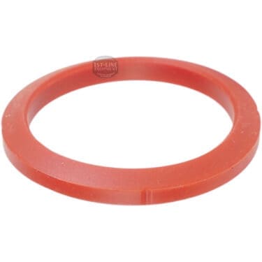 The Cafelat NS 2 Red Silicone Portafilter Gasket for Nuova Simonelli (71x56.5x8.3mm) is a red, circular gasket with a flat profile shown at an angle on a white background. © 2025 1st-line.com