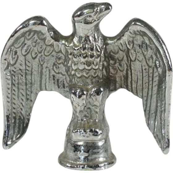 The Elektra 00658021 Chrome Eagle for Mini Verticale (A1C chrome) is a shiny silver figurine with spread wings, perched on a rounded base—textured feathers and bold beak make it a striking collectible. © 2025 1st-line.com