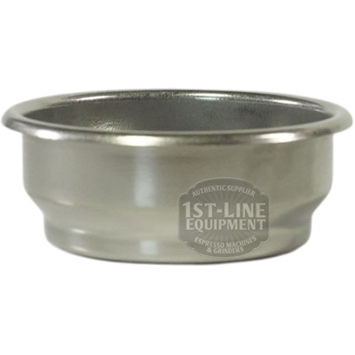 The Lelit 1600071 Pressurized Filter 58mm is a metal espresso portafilter basket with fine mesh sides and a smooth rim, shown on a white background with the 1st-Line Equipment logo and model number visible. © 2025 1st-line.com