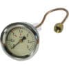 The ROCKET A299904496 Steam Pressure Gauge, round with a metal rim, shows 0–4 bar. Connected via brass to a copper pipe, its needle points to 0 against a plain white background. © 2025 1st-line.com