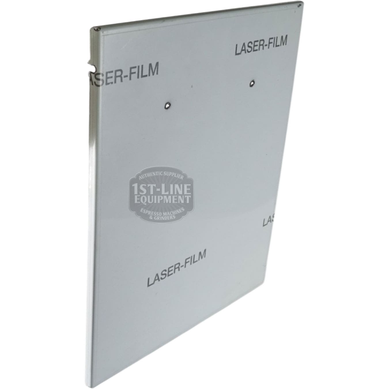 The ROCKET C01L004255 Stainless Steel Back Panel is rectangular with a shiny LASER-FILM surface, two small center holes, and a slight notch near the top corner where its model number is marked. © 2025 1st-line.com