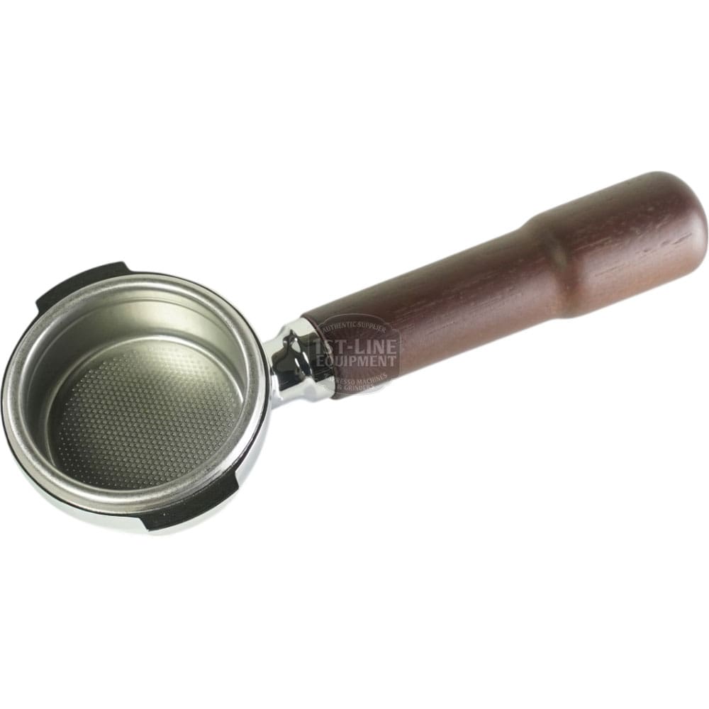 The Torre APTF0L02VVO Complete Bottomless Filter Holder features a brown wooden handle and is shown from above on a white background. © 2025 1st-line.com