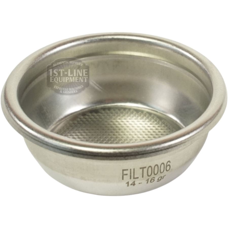 The Torre FILT0006 2-cup filter basket is a stainless steel espresso portafilter basket with fine mesh, designed to hold 14–16g of ground coffee for your espresso machine. © 2025 1st-line.com